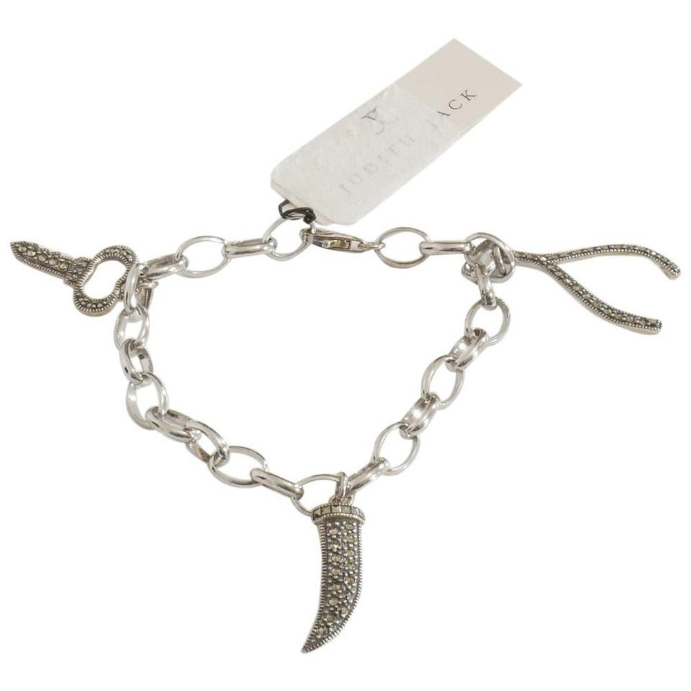 Sterling Silver Marcasite Charm Link Bracelet